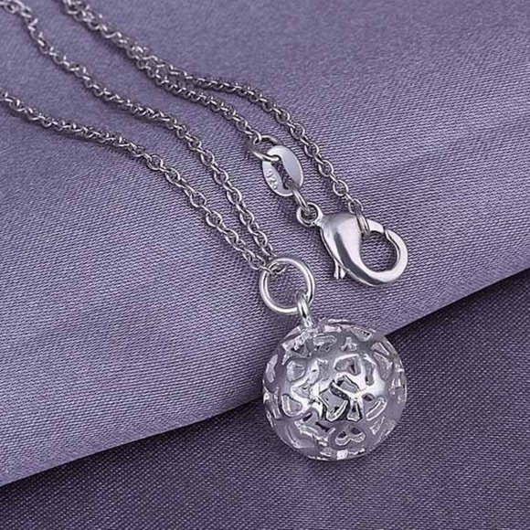 New 925 Stamped Silver Plated Hollow Ball Jewelry Set Necklace and Earrings - Picture 2 of 5